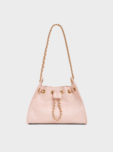 Duo Quilted Drawstring Bucket Bag, Soft Pink, hi-res