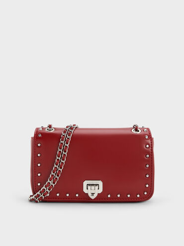 Arwen Studded Shoulder Bag, Red, hi-res