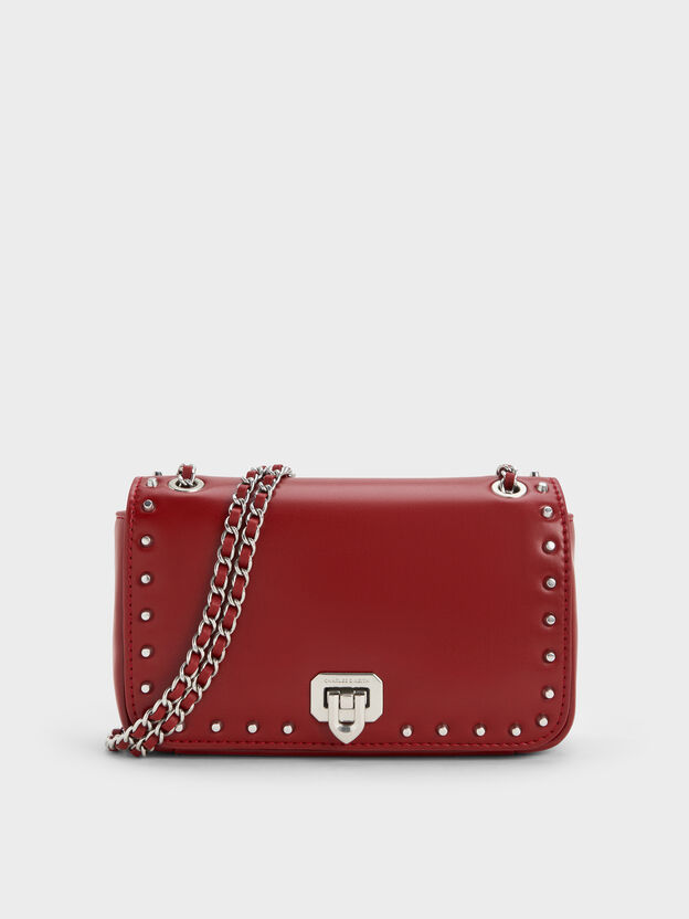 Arwen Studded Shoulder Bag, Red, hi-res