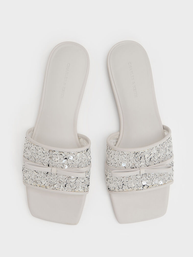 Mesh Sequinned Bow Slide Sandals, Multi, hi-res