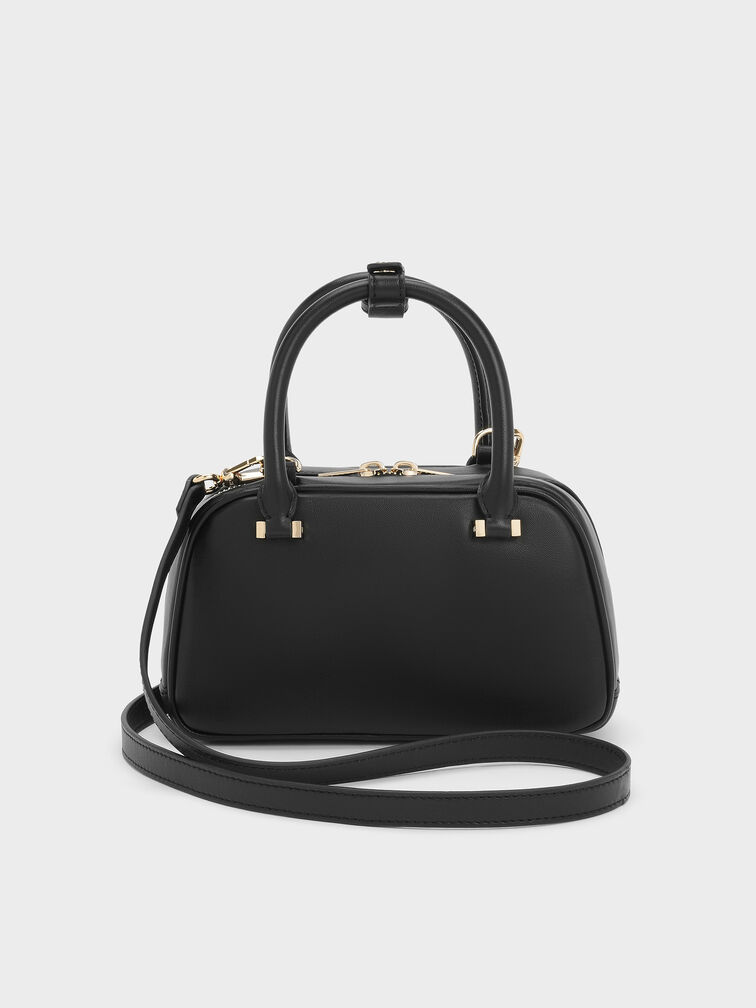 Leather Bowling Bag, Black, hi-res