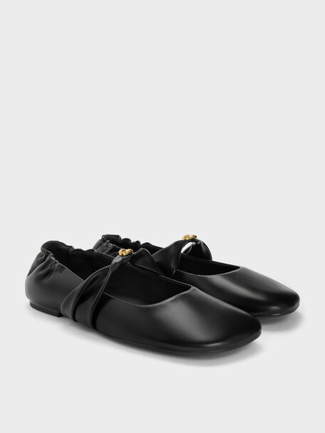 Metallic-Accent Twist-Strap Mary Jane Flats, Black, hi-res