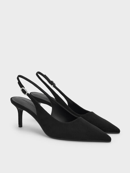 Kaia Faux Suede Slingback Pumps, Black Textured, hi-res