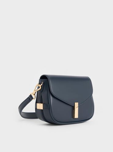 Aurelia Metallic-Accent Saddle Bag, Navy, hi-res