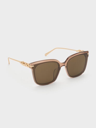 Kris Chain-Detail Sunglasses, Chestnut Brown, hi-res