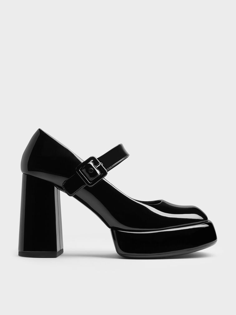 Patent Block-Heel Platform Mary Jane Pumps, Black Patent, hi-res