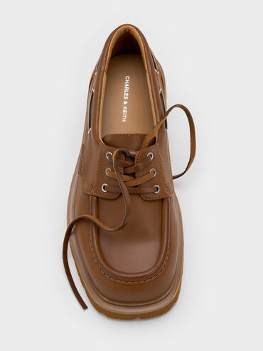 Ridged-Sole Boat Shoes, Cognac, hi-res
