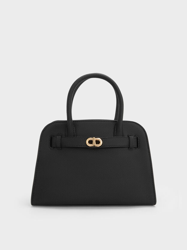 Aubrielle Belted Tote Bag, Black, hi-res
