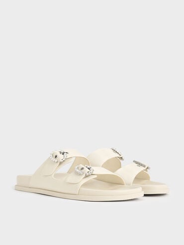Embellished Buckle Sandals, Chalk, hi-res