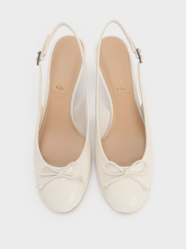 Aretha Patent Leather Bow Slingback Kitten Heels, Chalk, hi-res