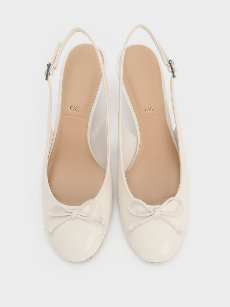 Aretha Patent Leather Bow Slingback Kitten Heels, Chalk, hi-res