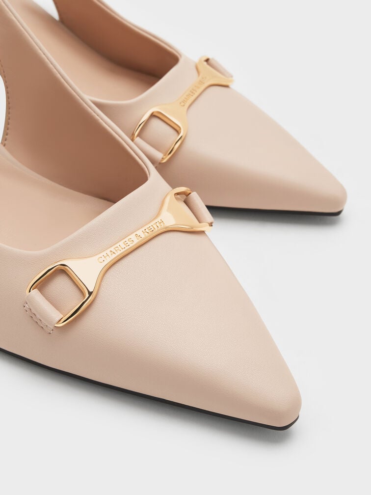Leslie Metallic-Accent Slingback Pumps, Nude, hi-res