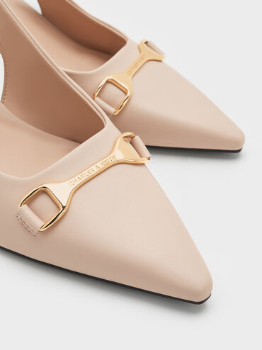 Leslie Metallic-Accent Slingback Pumps, Nude, hi-res