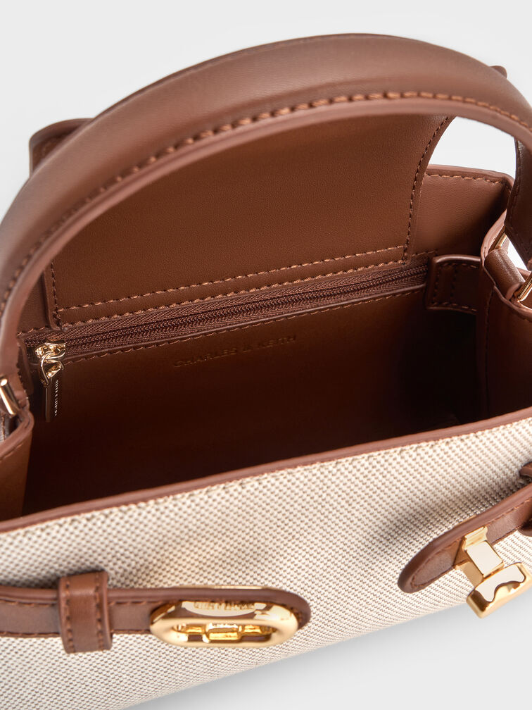 Aubrielle Canvas Belted Top Handle Bag, Taupe Canvas, hi-res