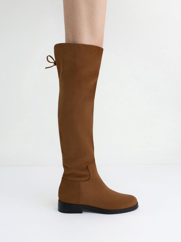 Louisa Faux Suede Fold-Over Thigh-High Boots, Brown, hi-res