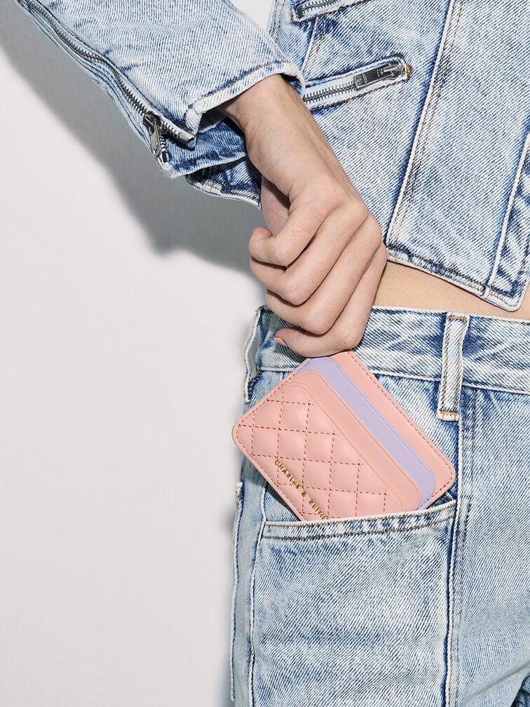 Cleo Two-Tone Quilted Card Holder, Pink, hi-res