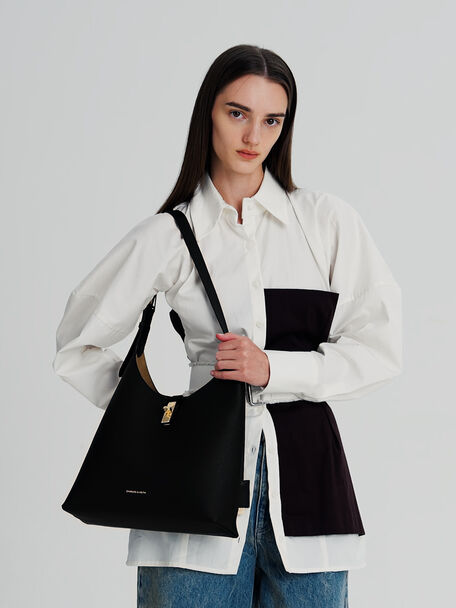 Chance Turn-Lock Hobo Bag, Black, hi-res