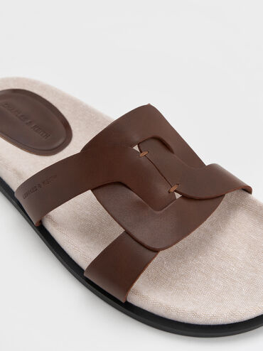 Fannie Linen Interwoven Cut-Out Slide Sandals, Dark Brown, hi-res