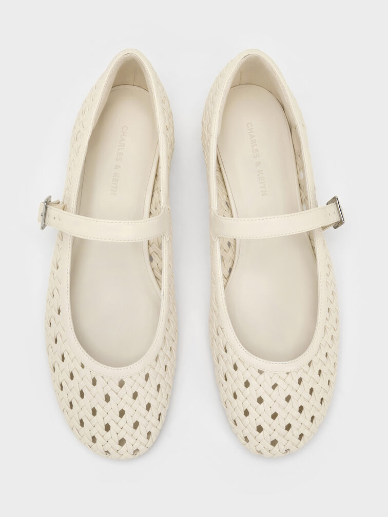 Woven Mary Jane Flats, Cream, hi-res