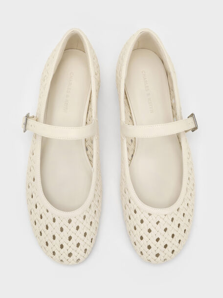 Woven Mary Jane Flats, Cream, hi-res