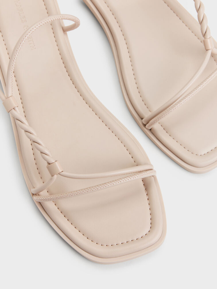 Fianna Twist-Strap Slide Sandals, Beige, hi-res