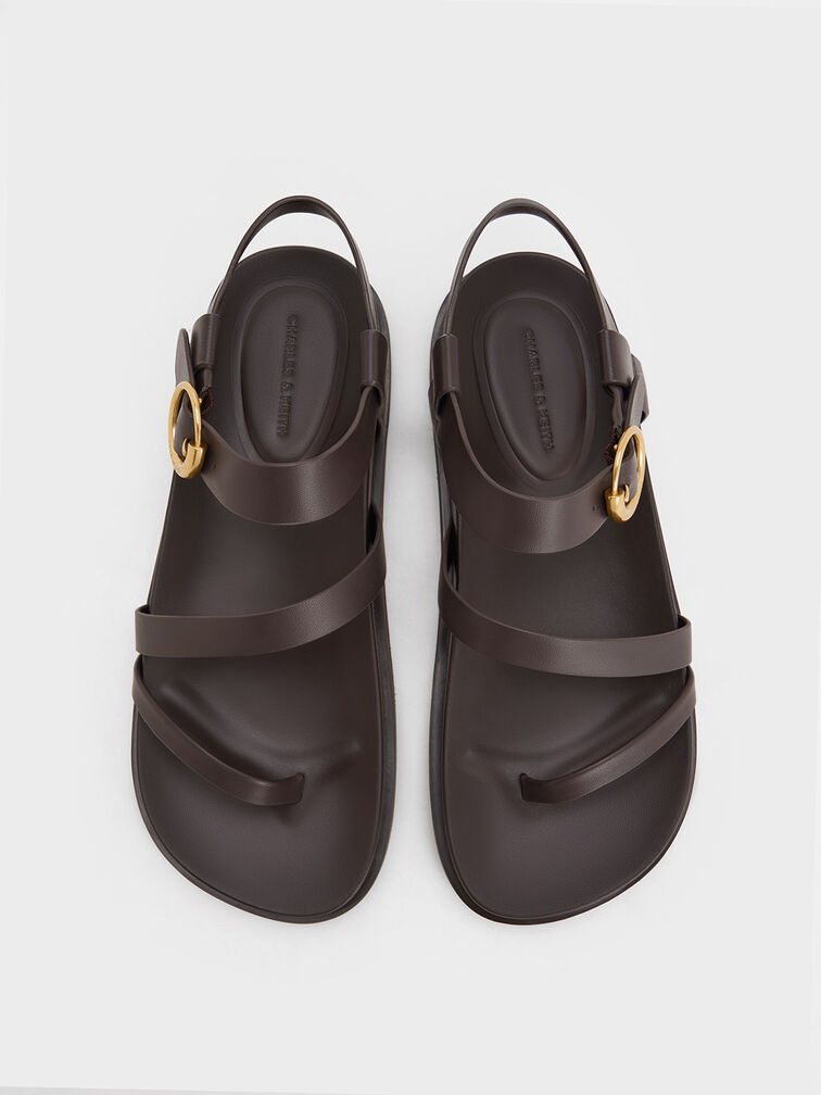 Buckled Ankle-Strap Strappy Sandals, Dark Brown, hi-res