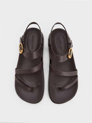 Buckled Ankle-Strap Strappy Sandals, Dark Brown, hi-res