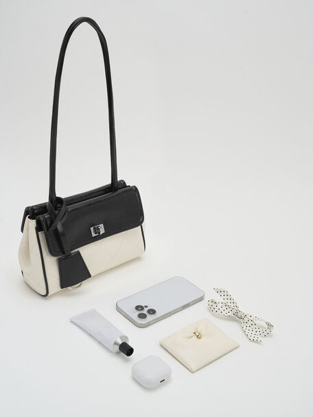 Apfra Two-Tone Quilted Tote Bag, Multi Cream, hi-res