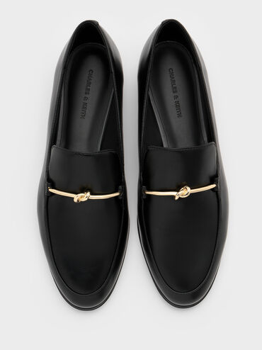 Metallic Knot-Bar Loafers, Black, hi-res