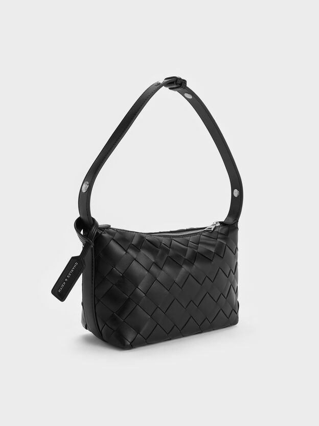Ivette Woven Shoulder Bag, Noir, hi-res
