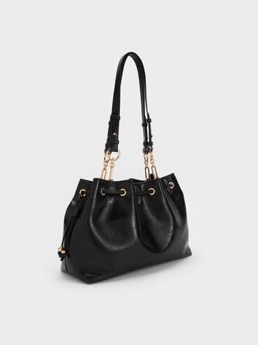 Moxie Drawstring Bucket Bag, Black, hi-res