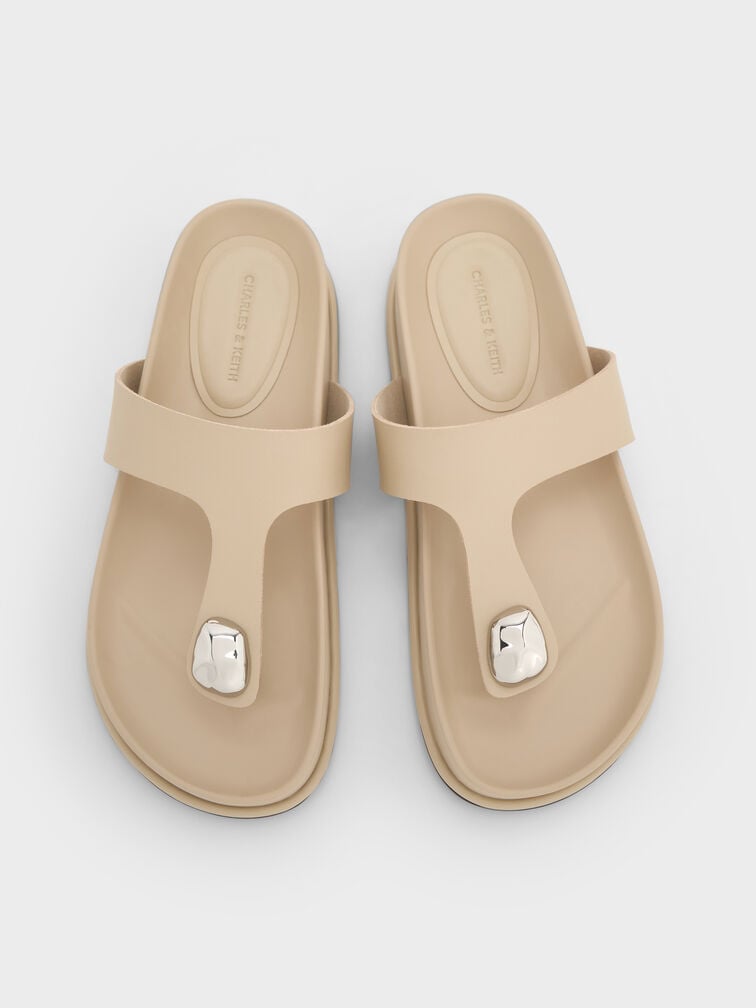 Sculpted-Accent Flatform Thong Sandals, Taupe, hi-res