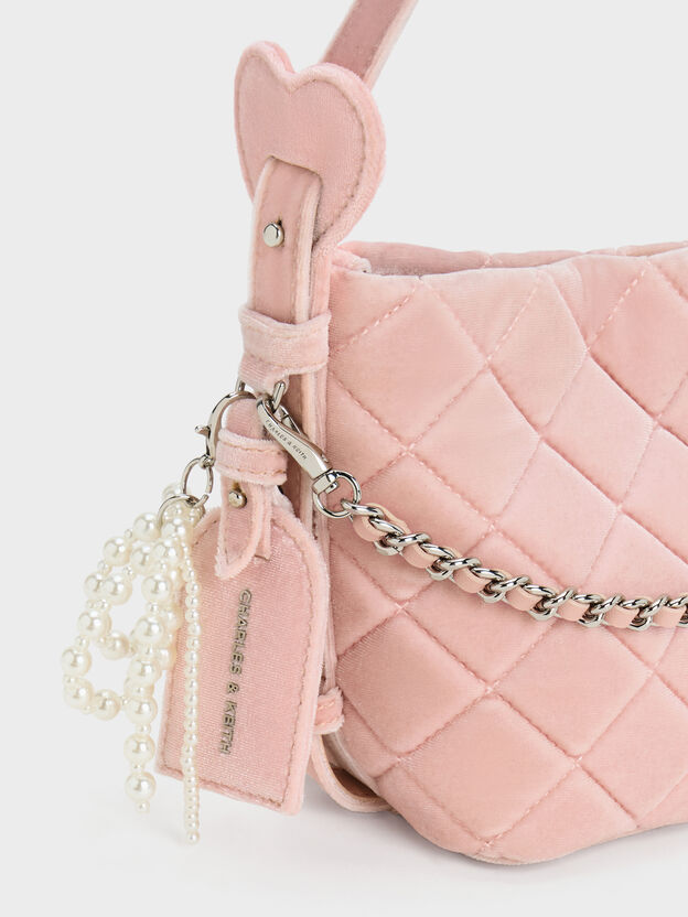 Duo Velvet Quilted Chain Bucket Bag, Pink, hi-res