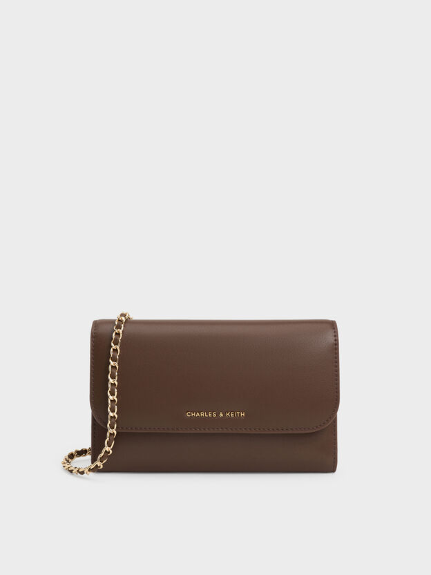Octavia Front Flap Long Wallet, Dark Brown, hi-res