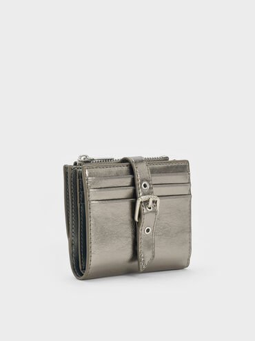 Blaise Metallic Grommet-Belt Top-Zip Small Wallet, Pewter, hi-res