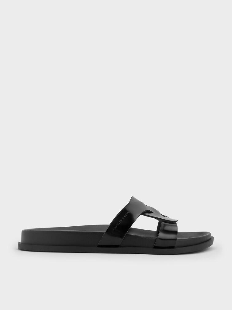 Fannie Interwoven Cut-Out Slide Sandals, Black Box, hi-res