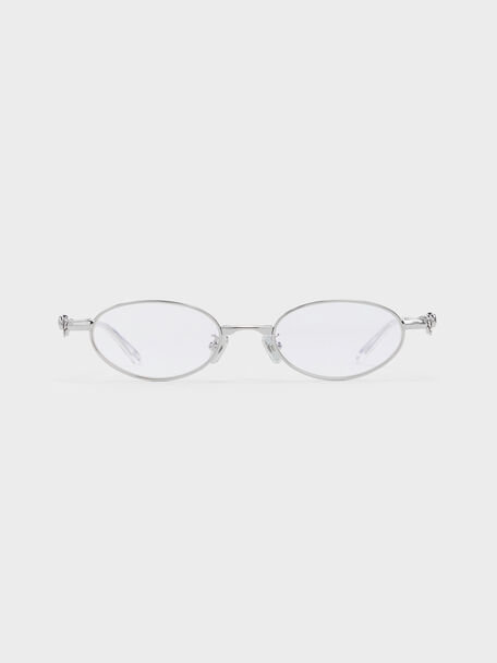 Paige Bow Crystal Clear Sunglasses, Silver, hi-res