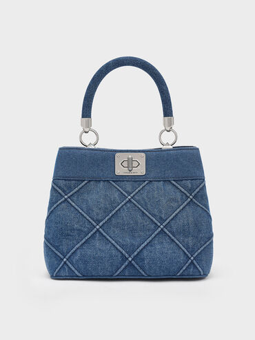 Eleni Denim Quilted Top Handle Bag, Denim Blue, hi-res