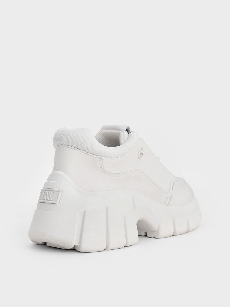 Yunna Leather & Recycled Fabric Chunky Sneakers, White, hi-res