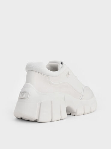 Yunna Leather & Recycled Fabric Chunky Sneakers, White, hi-res