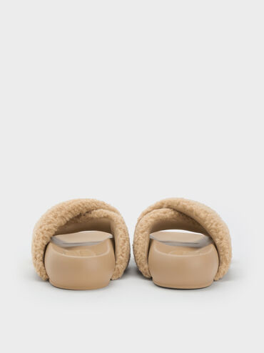 Lumi Faux Shearling Crossover-Strap Slide Sandals, Brown, hi-res