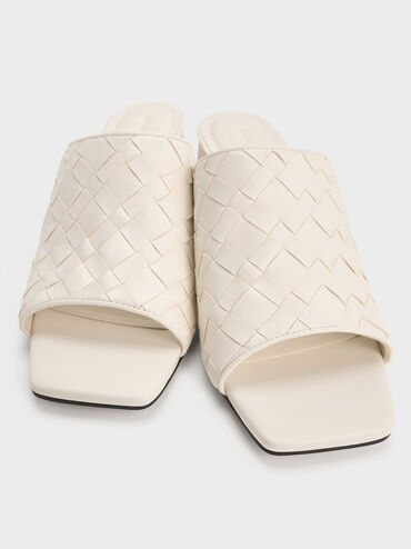 Ivette Woven Square-Toe Heeled Mules, Chalk, hi-res