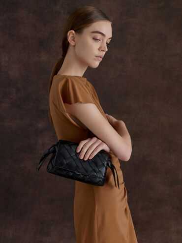 Ivette Woven Crossbody Bag, Noir, hi-res