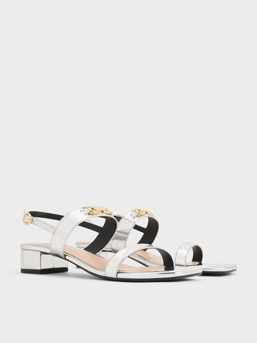 Trifina Metallic-Accent Slingback Sandals, Silver, hi-res
