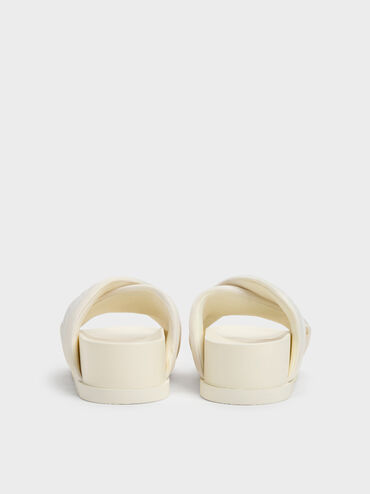 Satin Embroidered-Flower Crossover Sandals, Chalk, hi-res