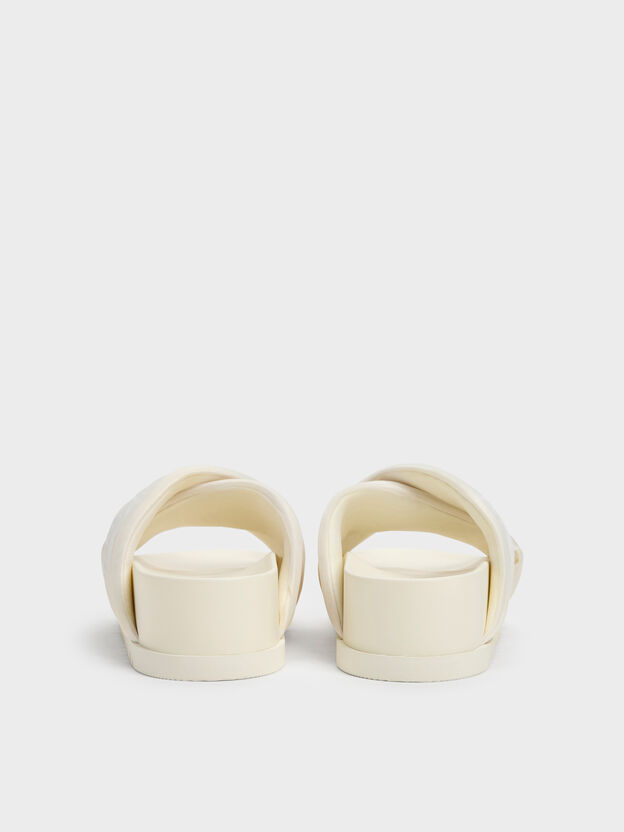 Satin Embroidered-Flower Crossover Sandals, Chalk, hi-res