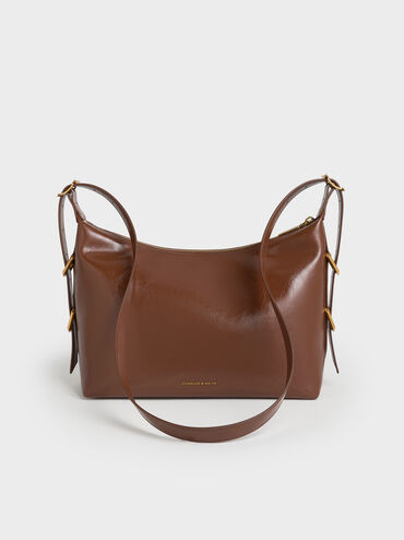 Bryna Belted Hobo Bag, Dark Brown, hi-res