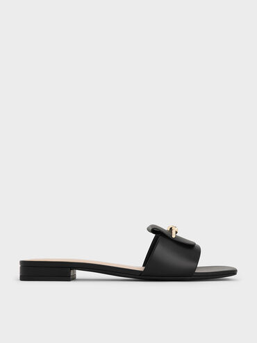 Knotted Accent Slide Sandals, Black, hi-res