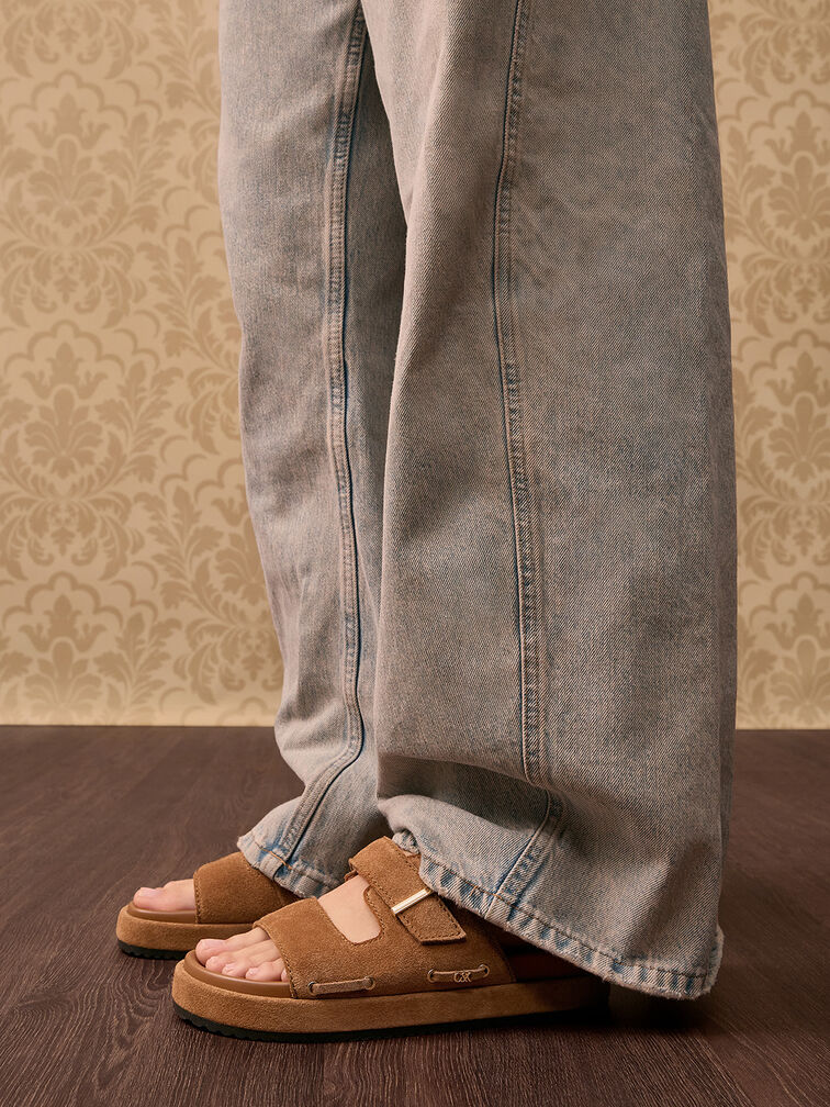 Kori Suede Slide Sandals, Cognac, hi-res