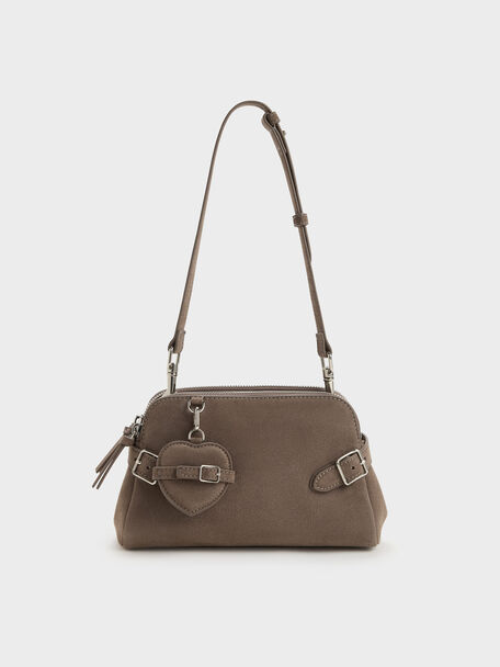 Nellie Heart-Charm Shoulder Bag, Stone Grey, hi-res